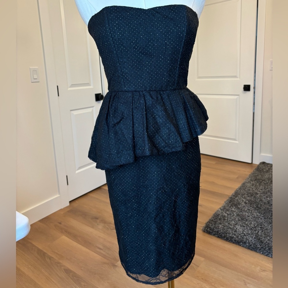 Alice + Olivia Jessie Black Dotted Strapless